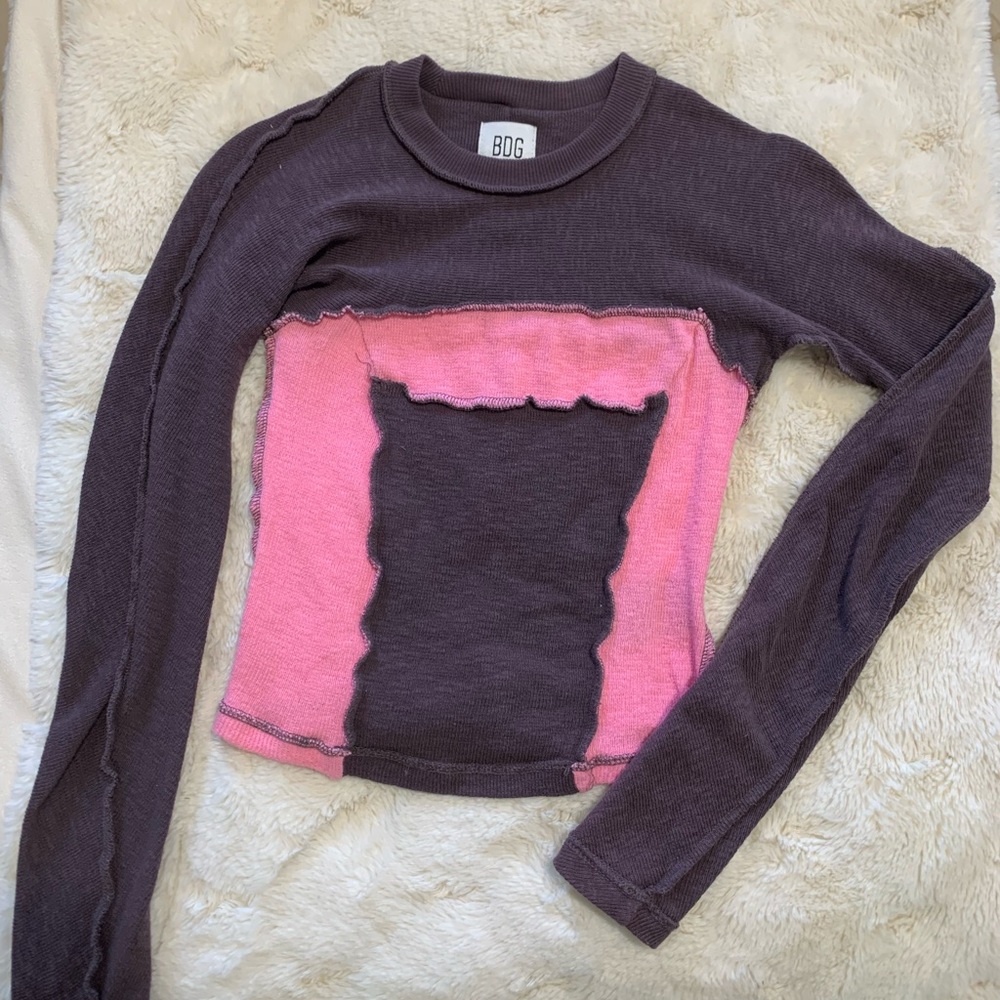 BDG block color long sleep crop tee